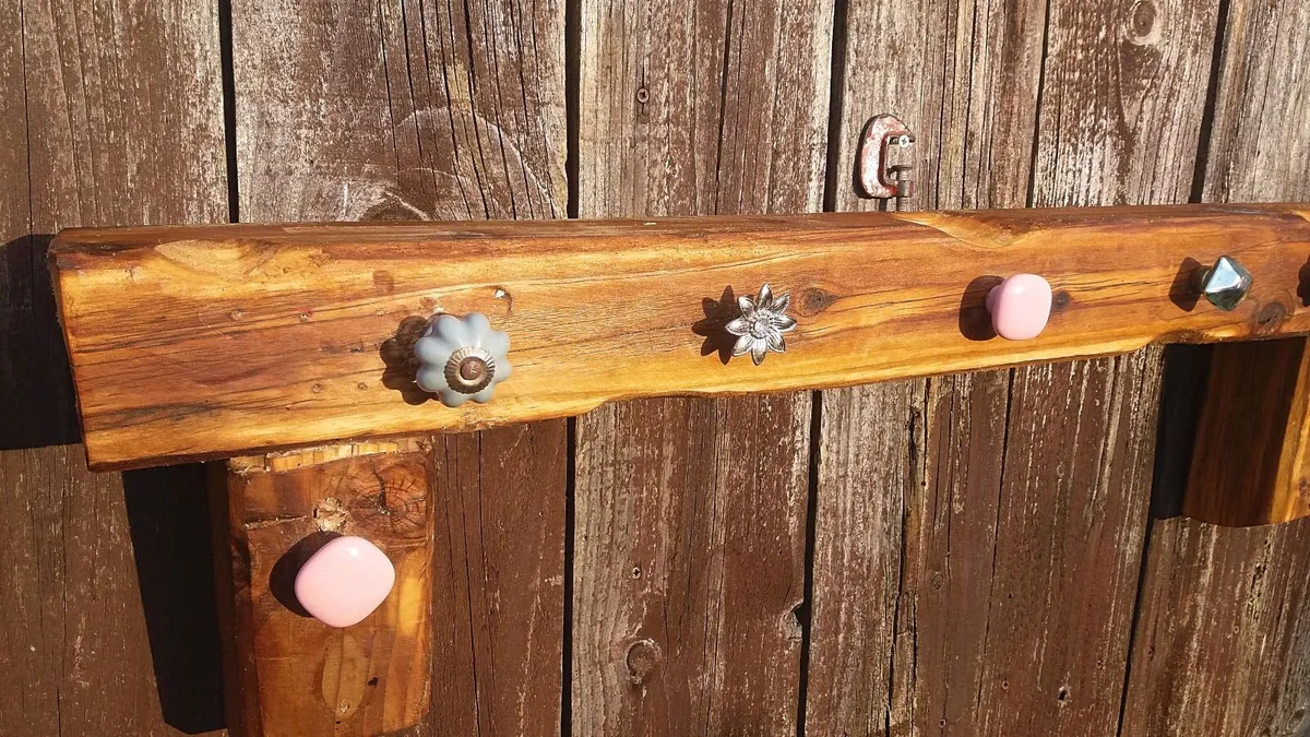 Rustic  Oak Beam floating mantle/shelf coat rack - Image 4
