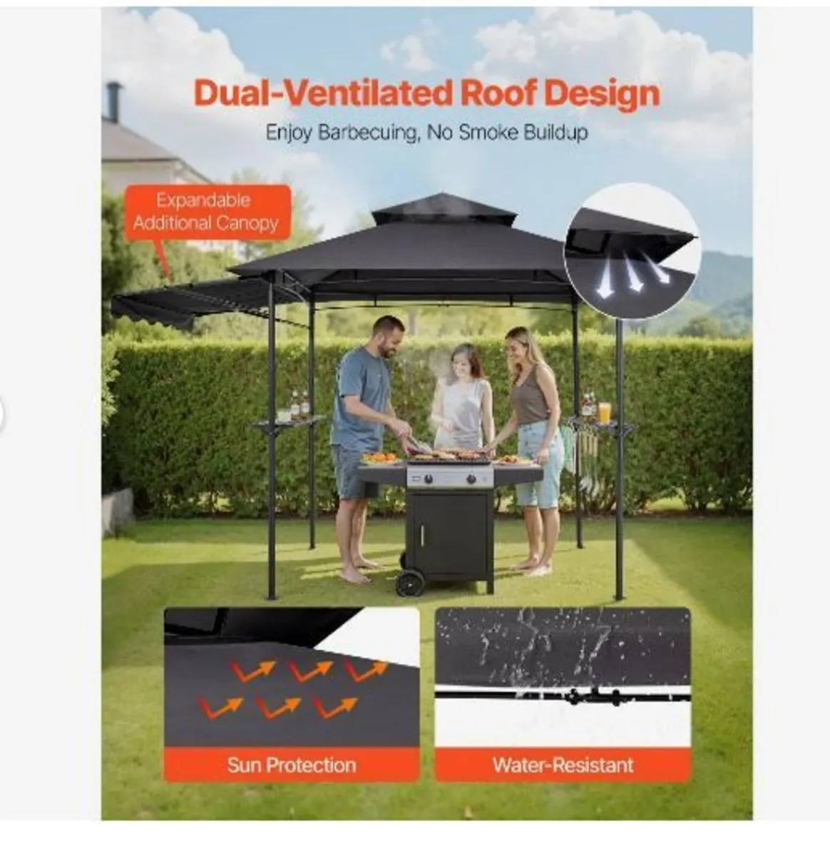 Grill Gazebo, 2.43 x 1.5 m Double-Tiered Top - Image 4