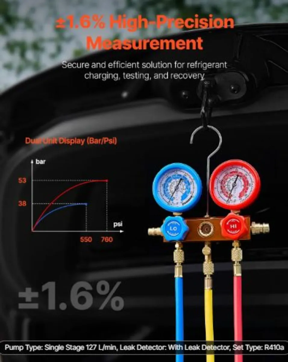 267 L/min(4.5 CFM) AC Vacuum Pump and Gauge Set, - Image 4