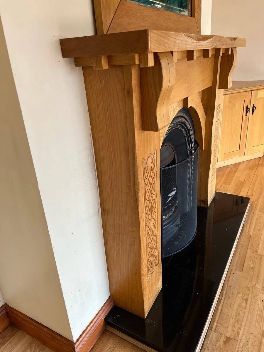 Solid Oak Wood Fireplace with Matching Mirror - Image 3