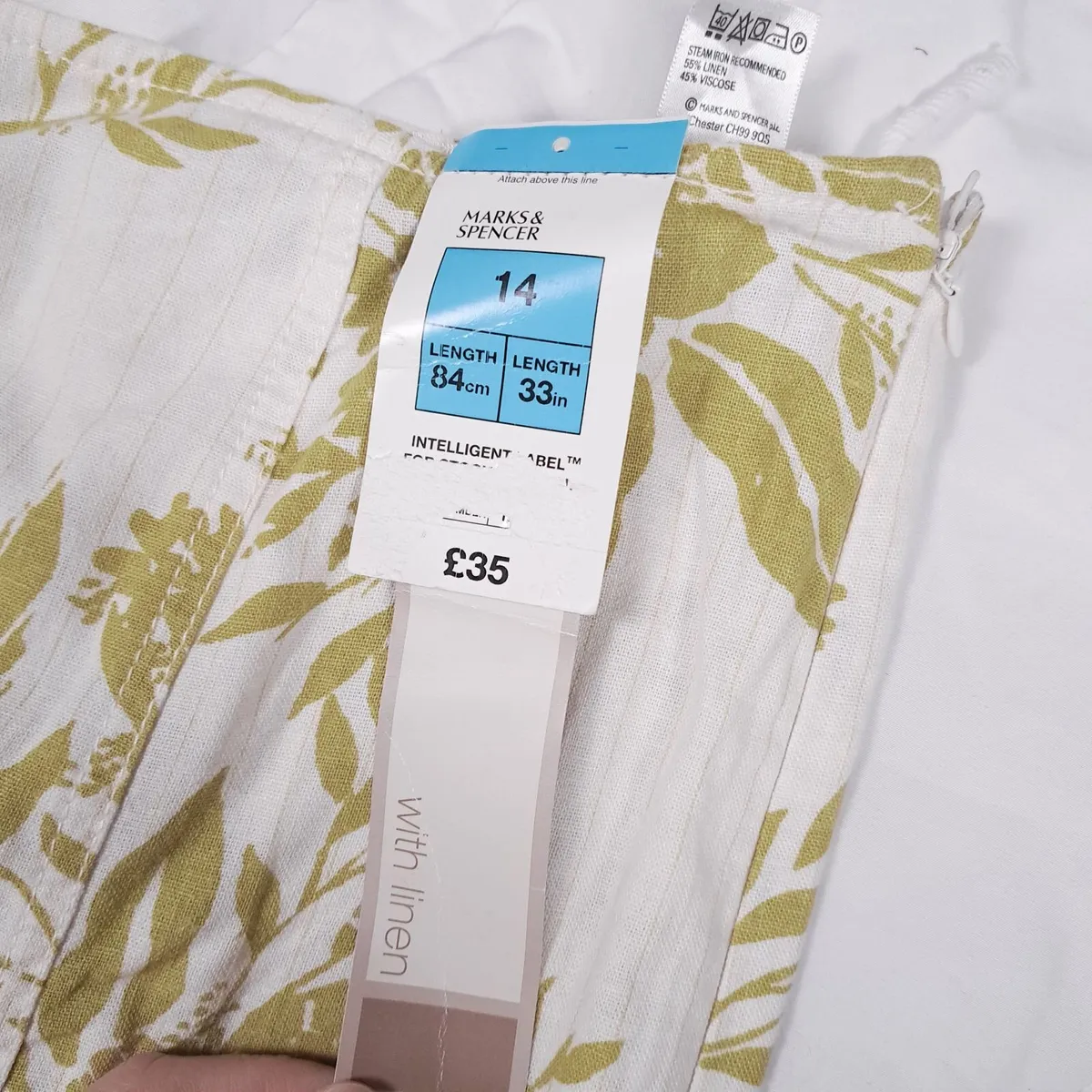 Marks & Spencer White Green Floral Midi Skirt 14EU - Image 3