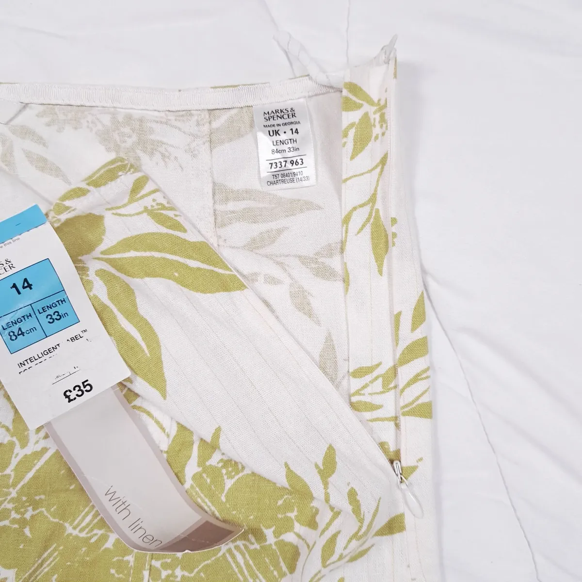 Marks & Spencer White Green Floral Midi Skirt 14EU - Image 4
