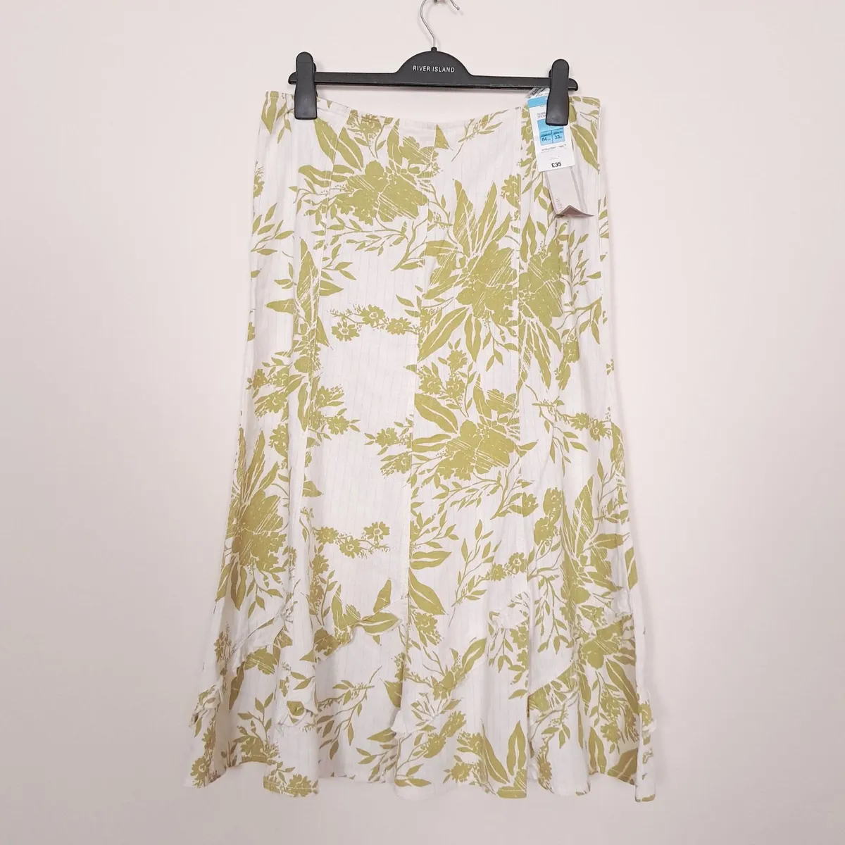 Marks & Spencer White Green Floral Midi Skirt 14EU - Image 1