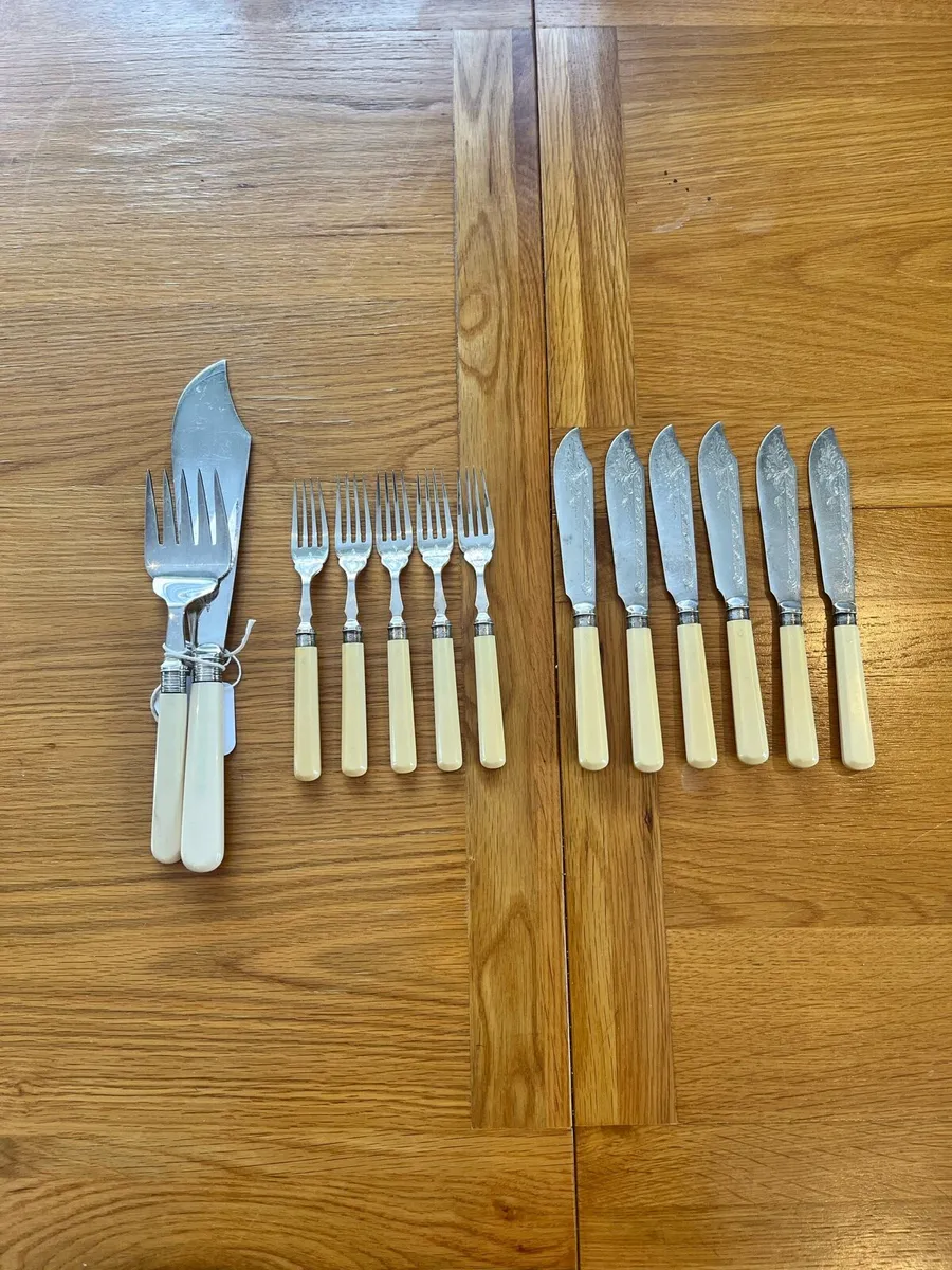Antique Silver Collared Sheffield Fish Set - Image 1