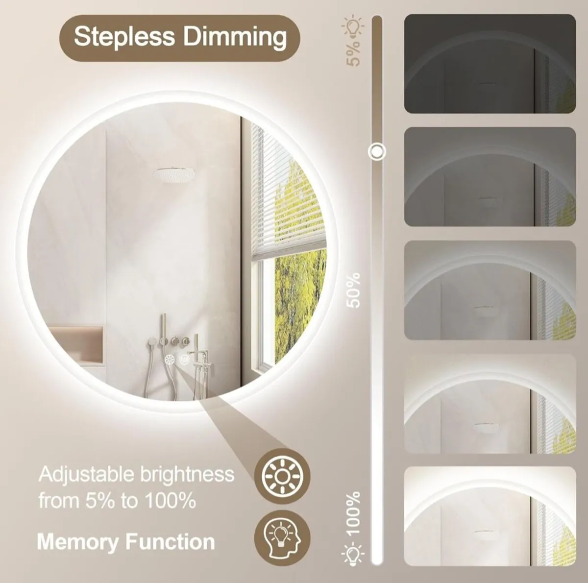 LED Bathroom Mirror Round Makeup Ensuite Fog Free - Image 4