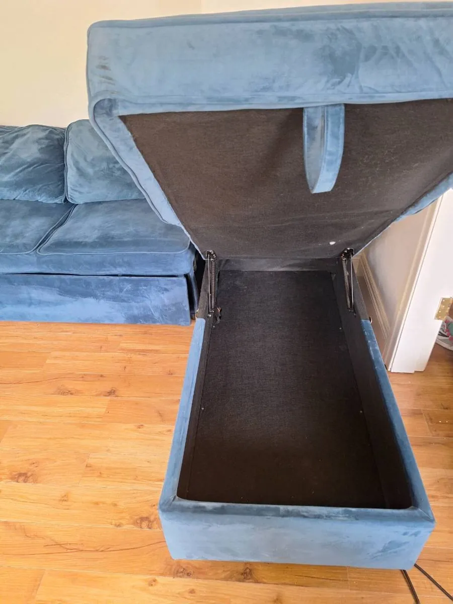 Blue Velvet Corner Sofa Bed with Storage - Image 3
