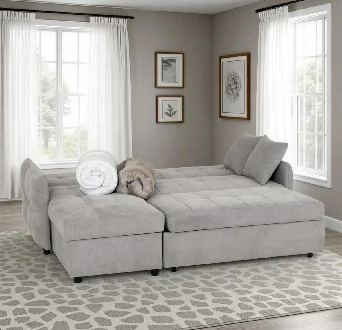 Grey Corner L Shape Sofa Bed With Storage - Image 4