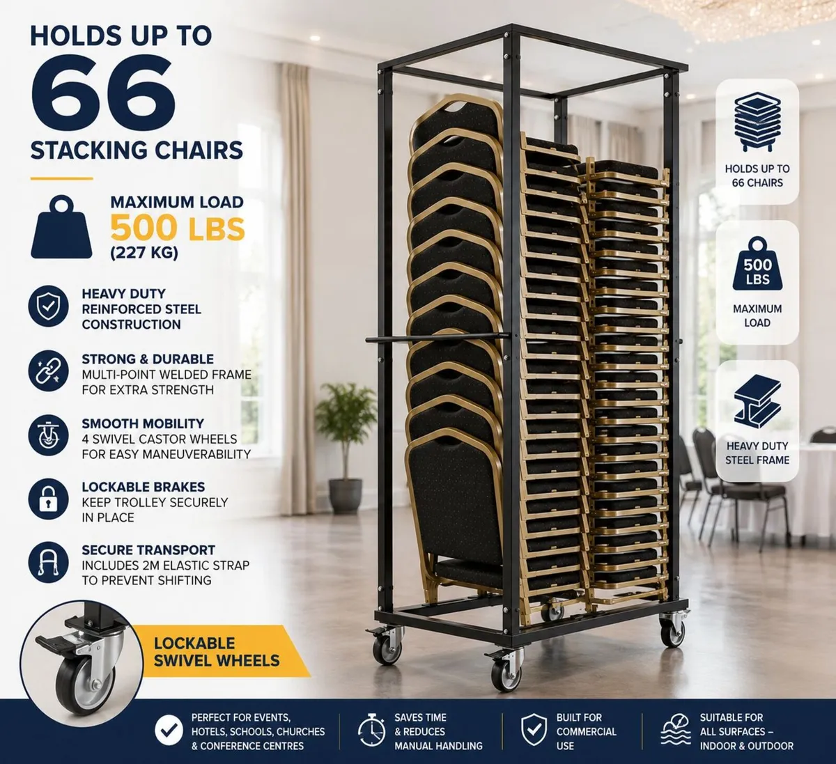 Heavy Duty Chair Trolley Holds Up to 66  chairs - Image 1
