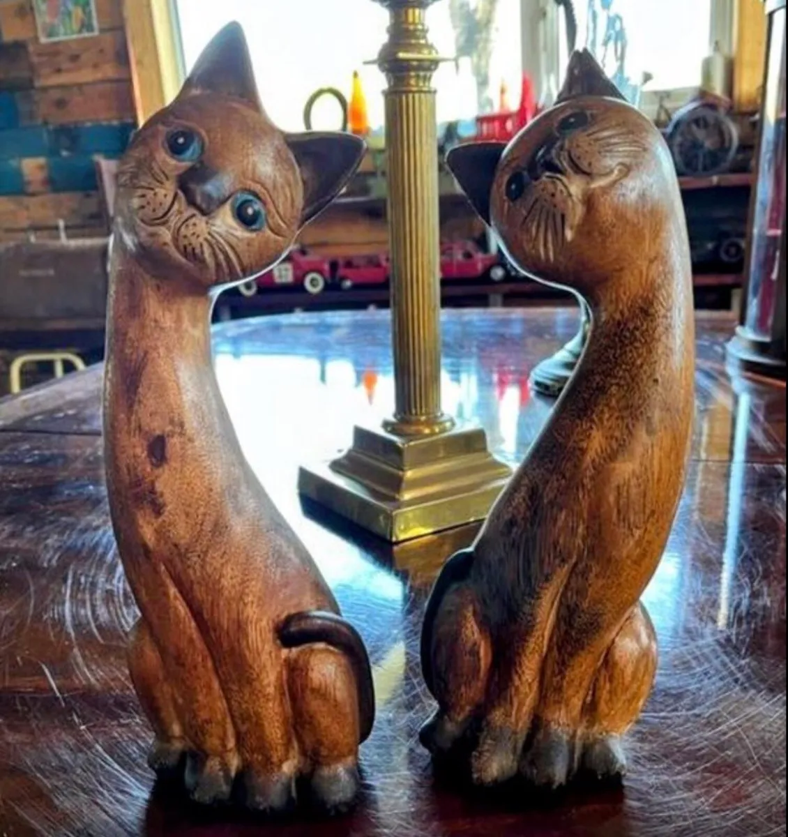 Pair of tall vintage cat figurines