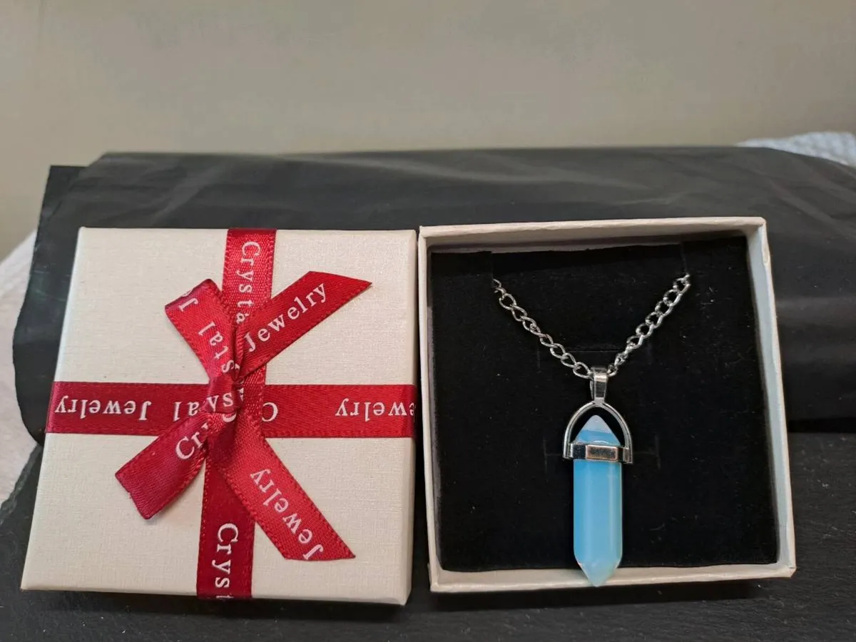 Blue Opalite Crystal Point Pendant Necklace - Image 1