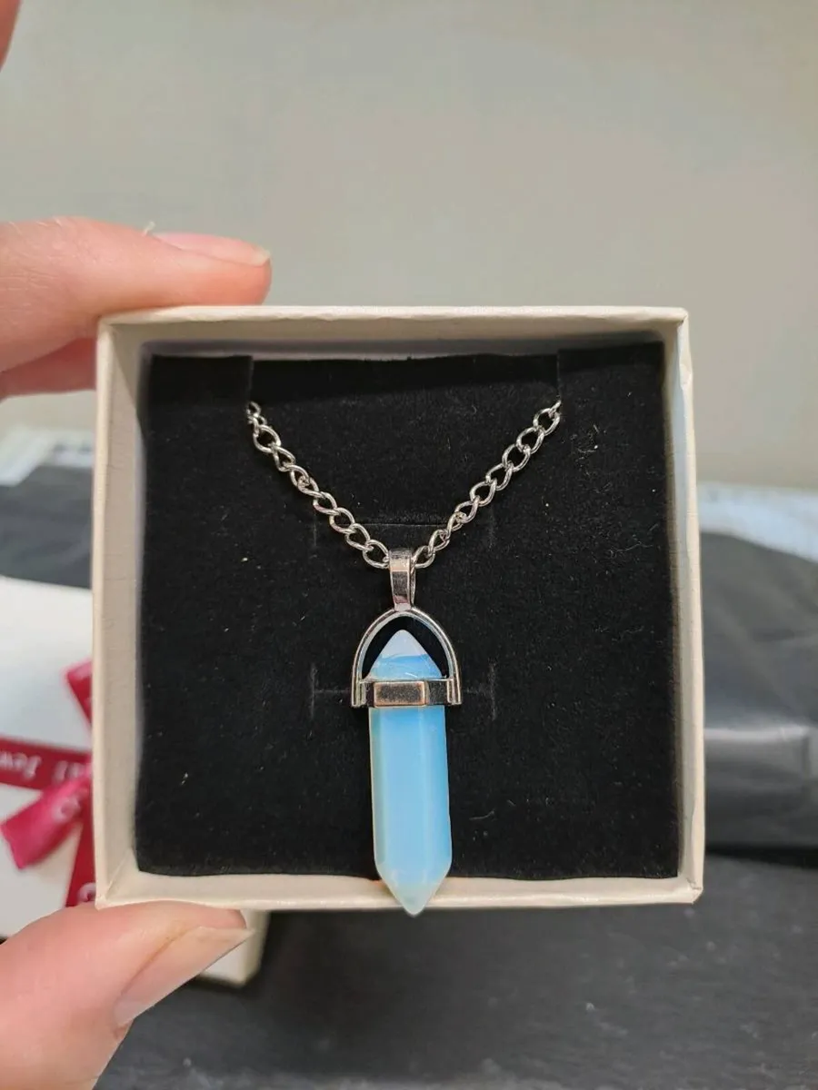 Blue Opalite Crystal Point Pendant Necklace - Image 2
