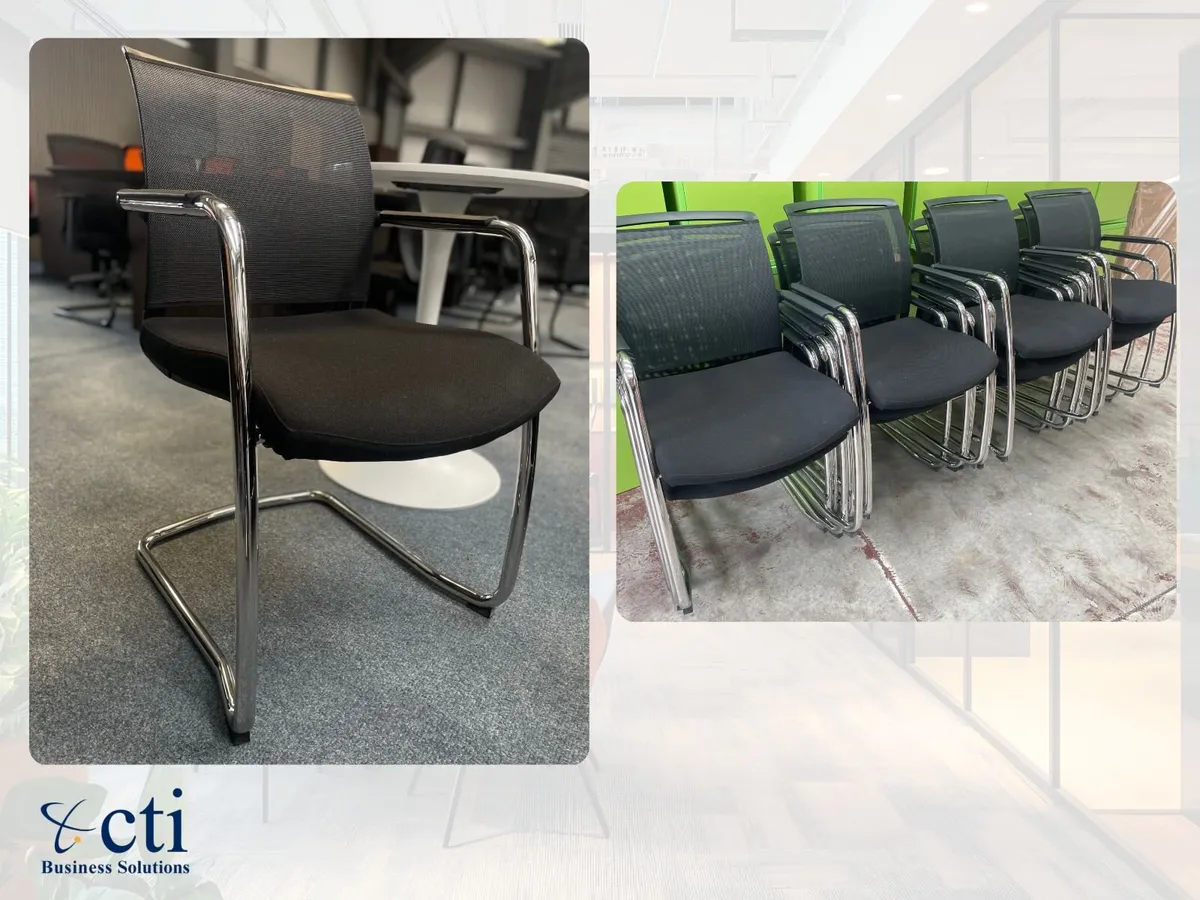 12 X Black Meeting Room Chairs With Chrome Leg - Image 1