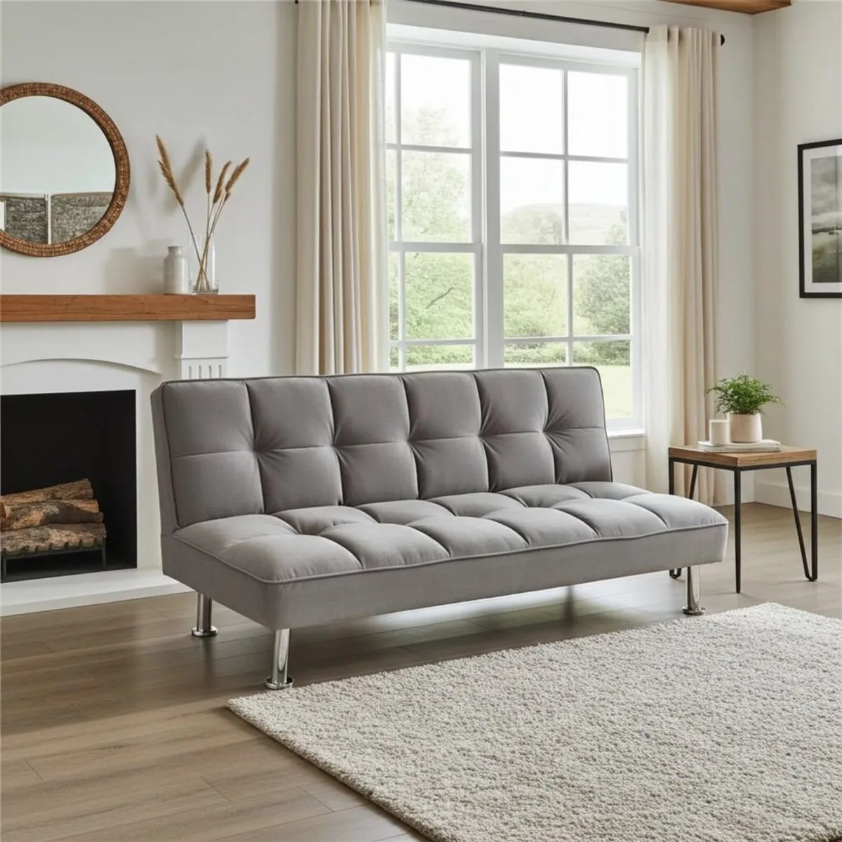 Grey Velvet 3Seater Sofa Bed - Free Delivery - Image 1
