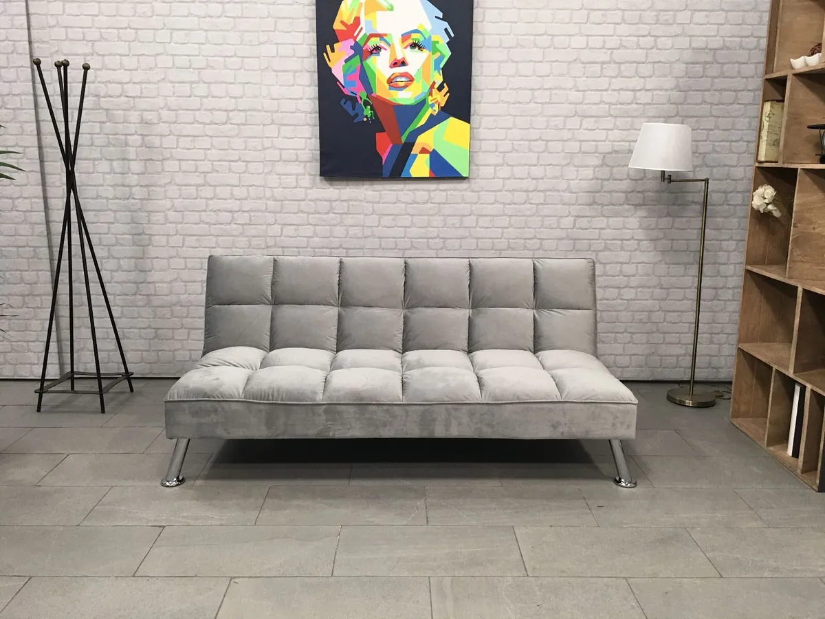 Grey Velvet 3Seater Sofa Bed - Free Delivery - Image 3