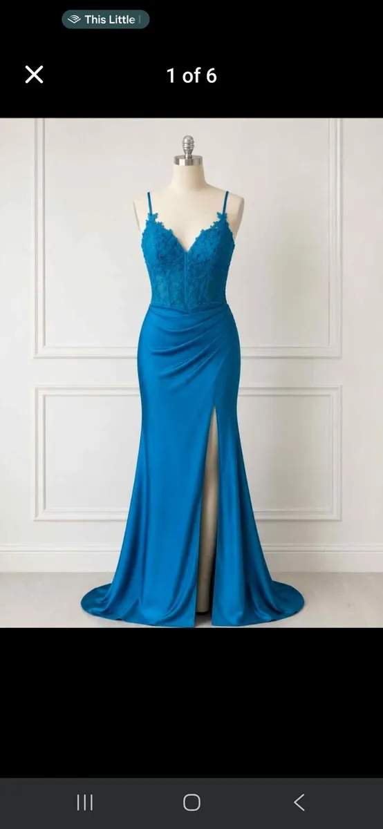 Teal Lace Mermaid Debs Dress Formal Evening Gown S - Image 1
