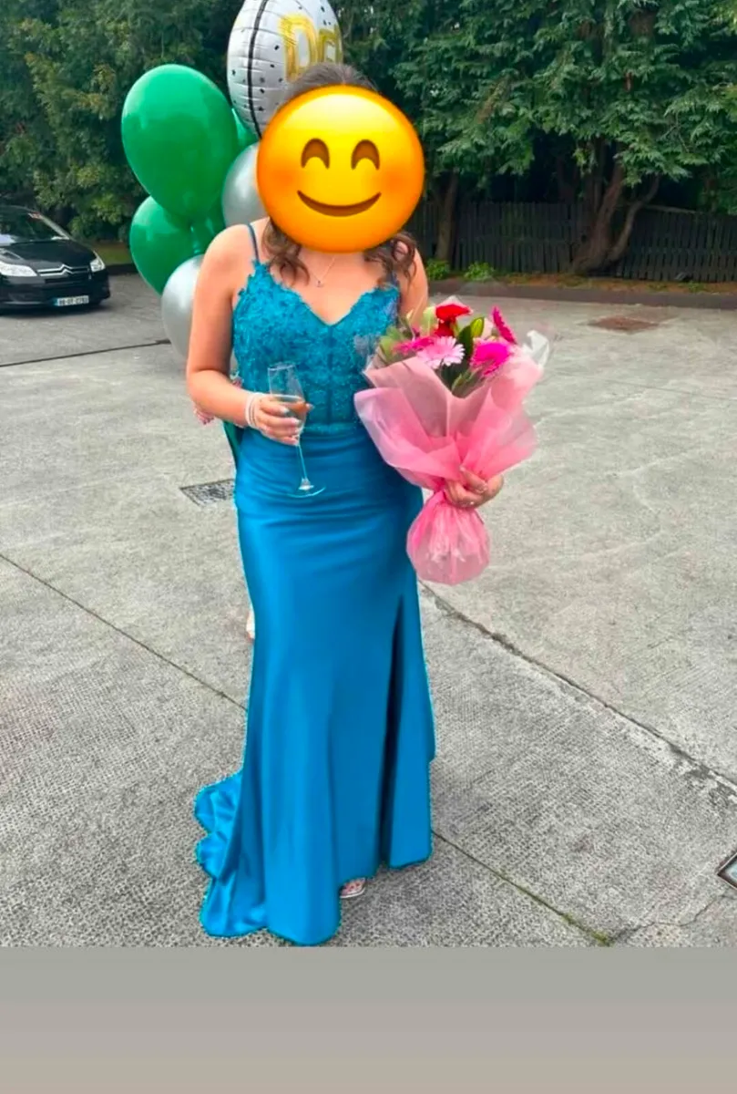 Teal Lace Mermaid Debs Dress Formal Evening Gown S - Image 2