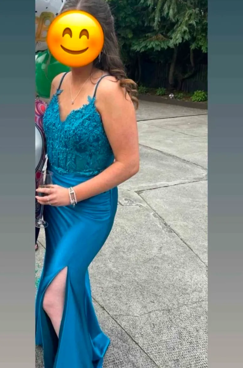 Teal Lace Mermaid Debs Dress Formal Evening Gown S - Image 3
