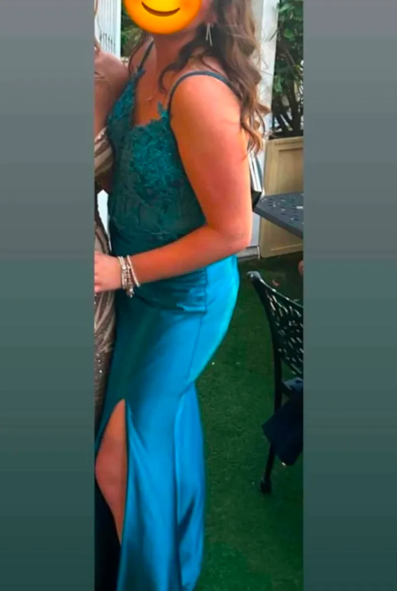 Teal Lace Mermaid Debs Dress Formal Evening Gown S - Image 4