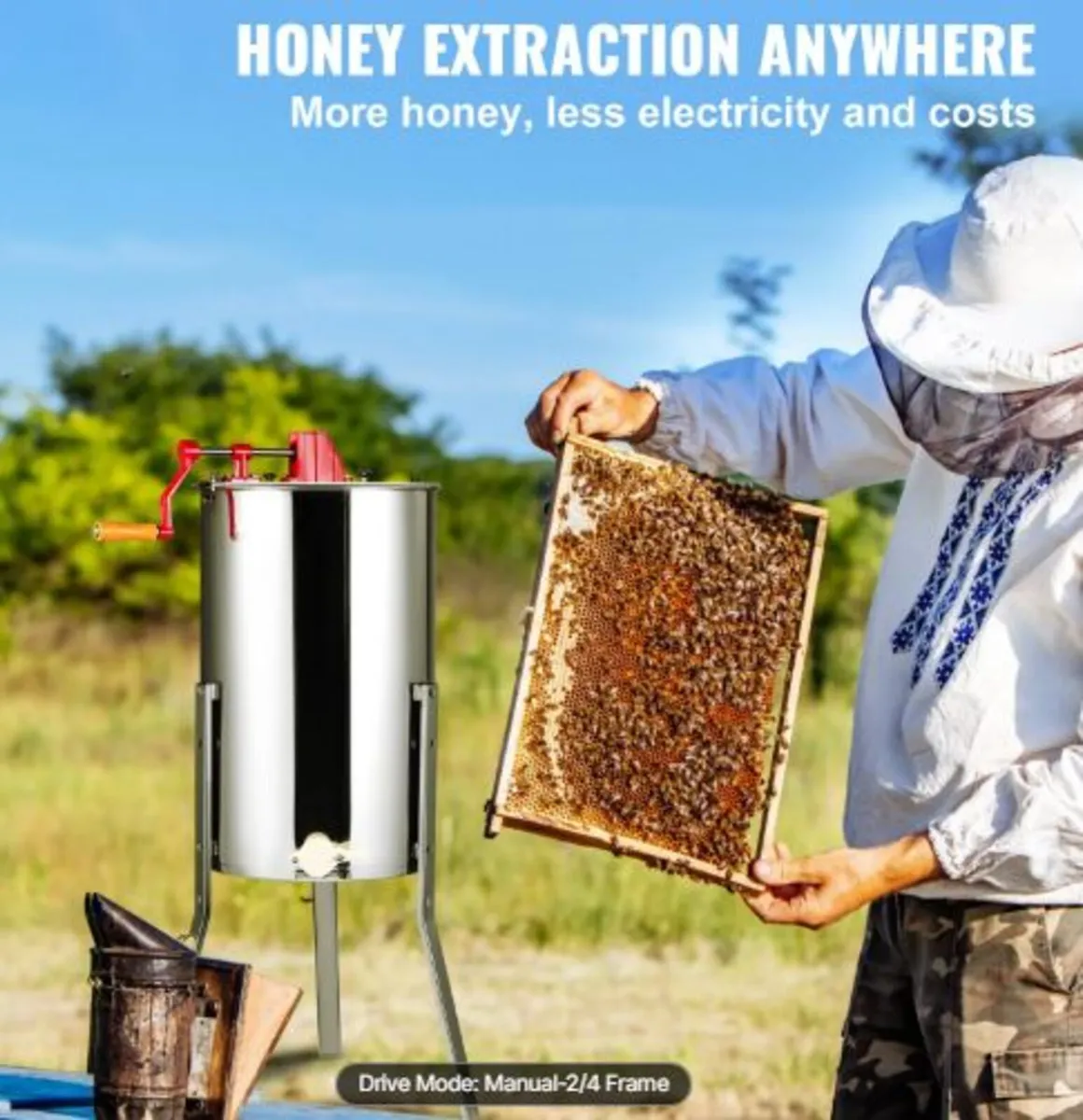 anual Honey Extractor, 2/4 Frames Honey Spinner - Image 2