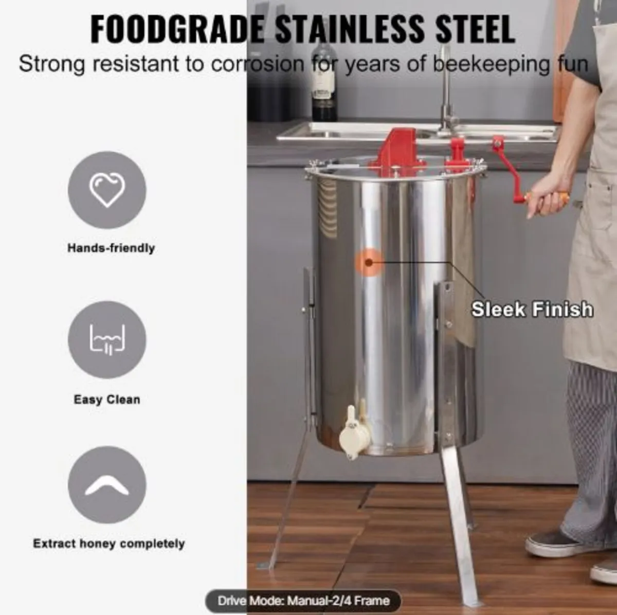 anual Honey Extractor, 2/4 Frames Honey Spinner - Image 3