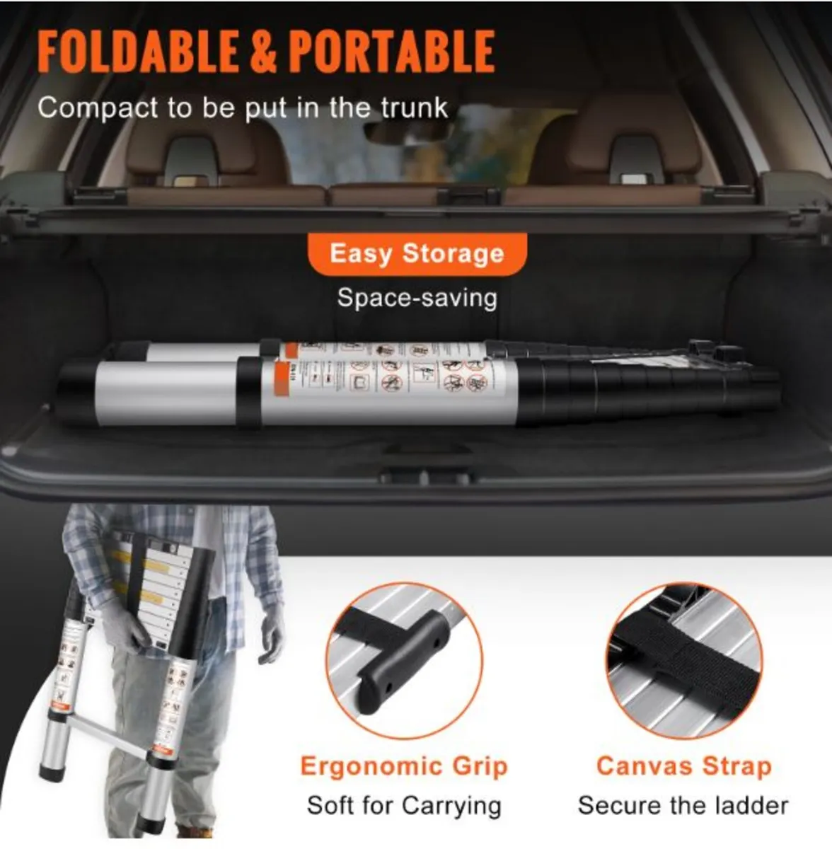 10.5 FT Aluminum Collapsible Telescoping Ladder - Image 3