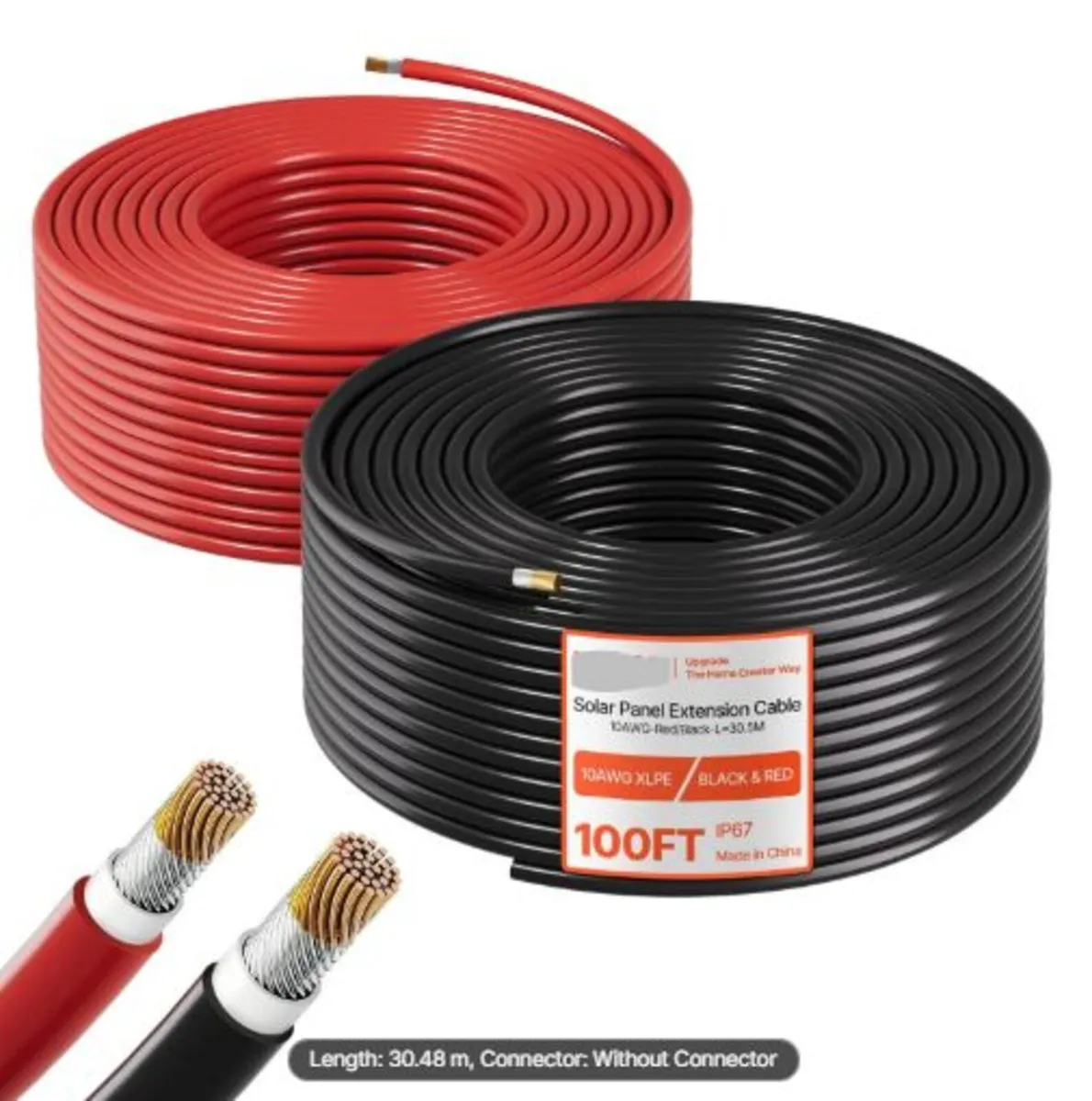 Solar Panel Wire, 30.48 m Black + Red Kit, 10 AWG - Image 1