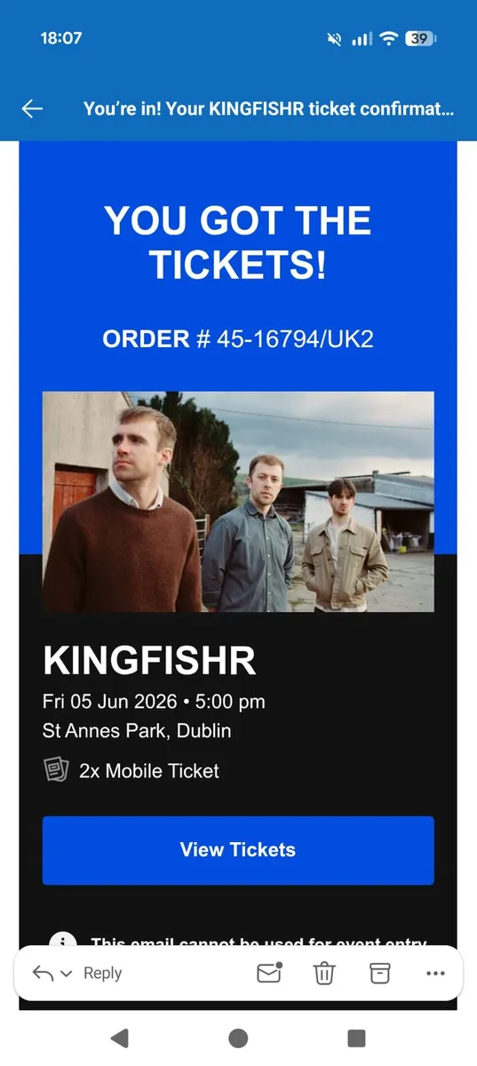 2 x Kingfishr Tickets - St. Anne's Park