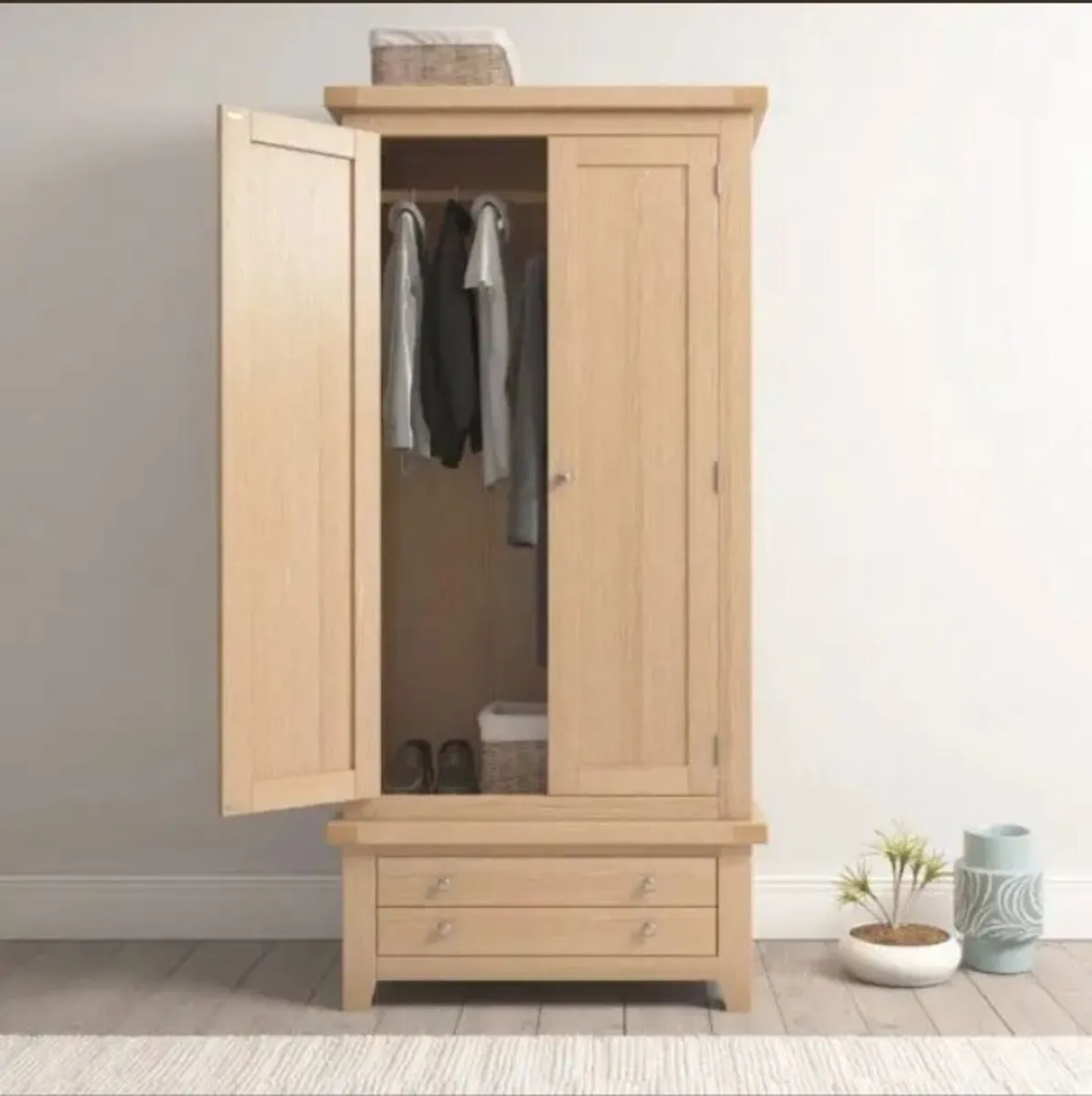 Windsor 2 Door 1 Drawer Wardrobe Natural Oak - Image 1