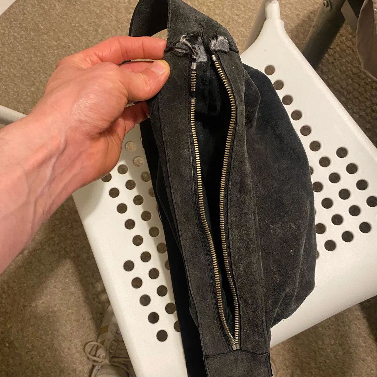 Black leather suede handbag - Image 2