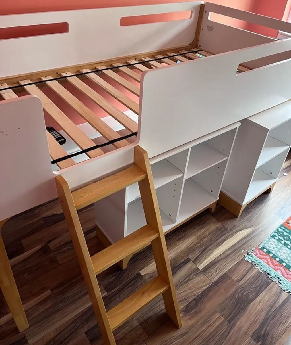 Kids mid sleeper with desk and shelf storage - Image 1