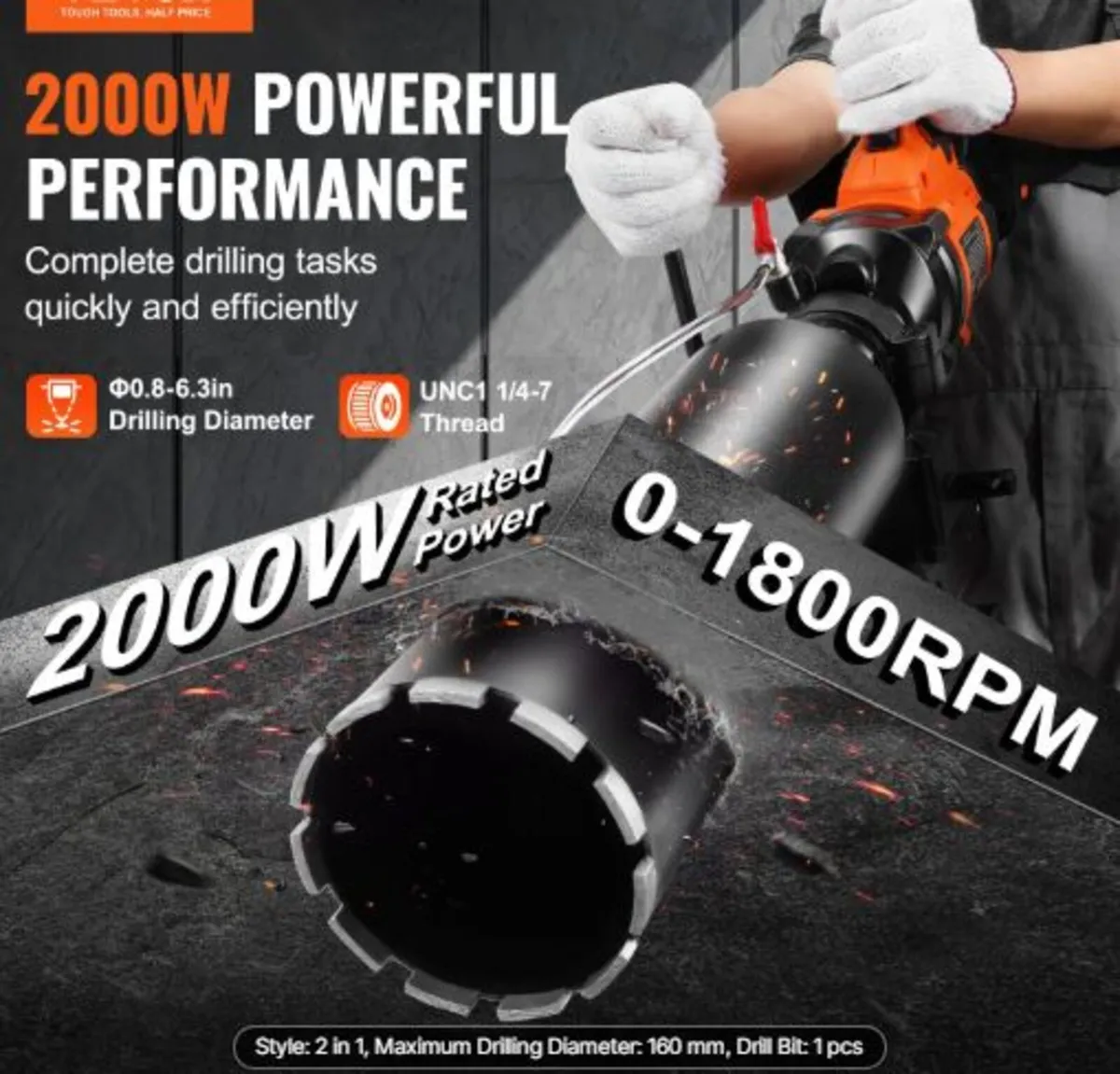 Core Drill Machine 2.03-16 cm Dia 2000W Handheld - Image 4