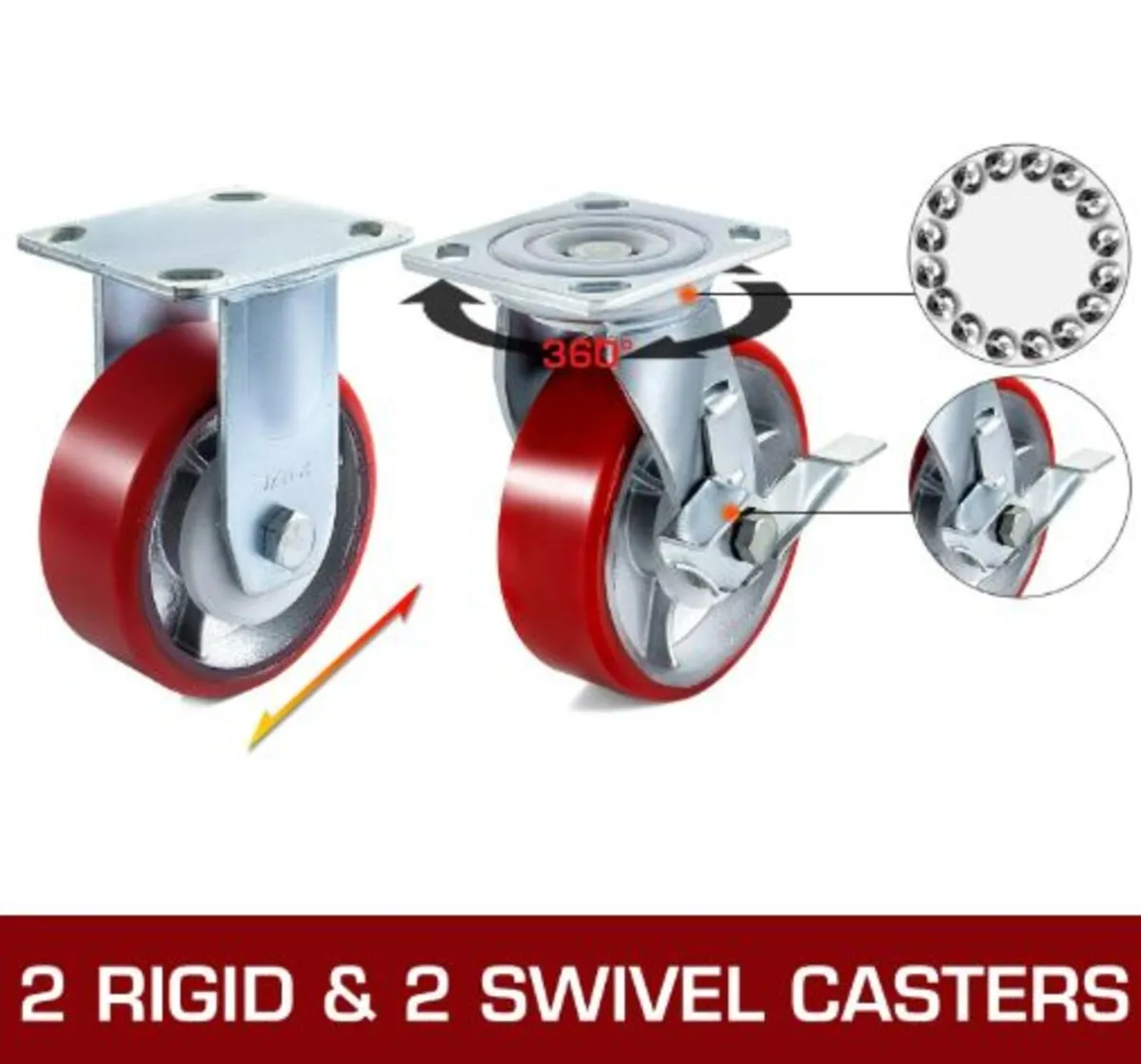 4 Pack 15.24 x 5.08 cm Caster Wheels 2 Rigid - Image 4