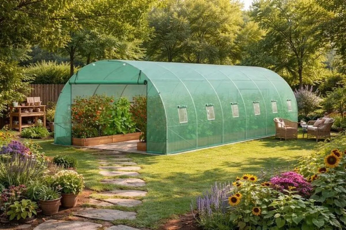20ft Walk-In Polytunnel Greenhouse with Galvanized - Image 2