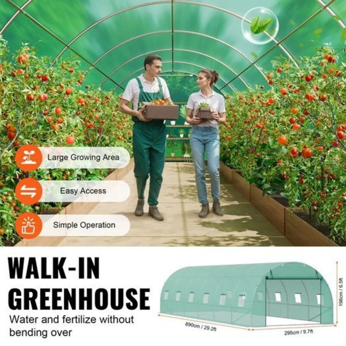 20ft Walk-In Polytunnel Greenhouse with Galvanized - Image 4