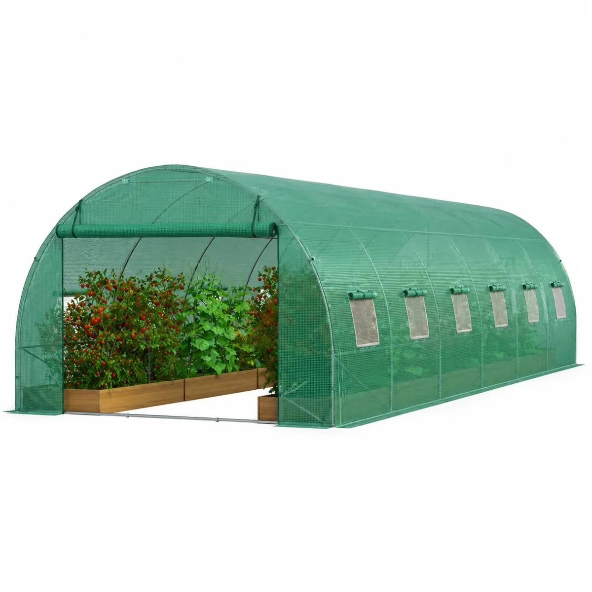 20ft Walk-In Polytunnel Greenhouse with Galvanized - Image 1