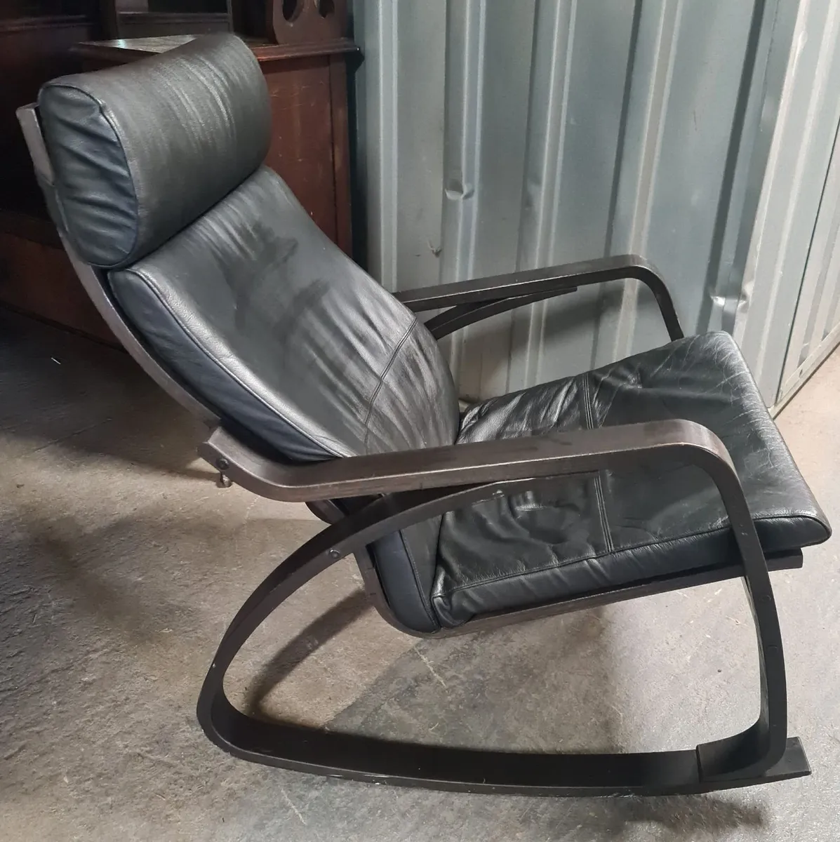 Black Leather Rocking Armchair - Image 1