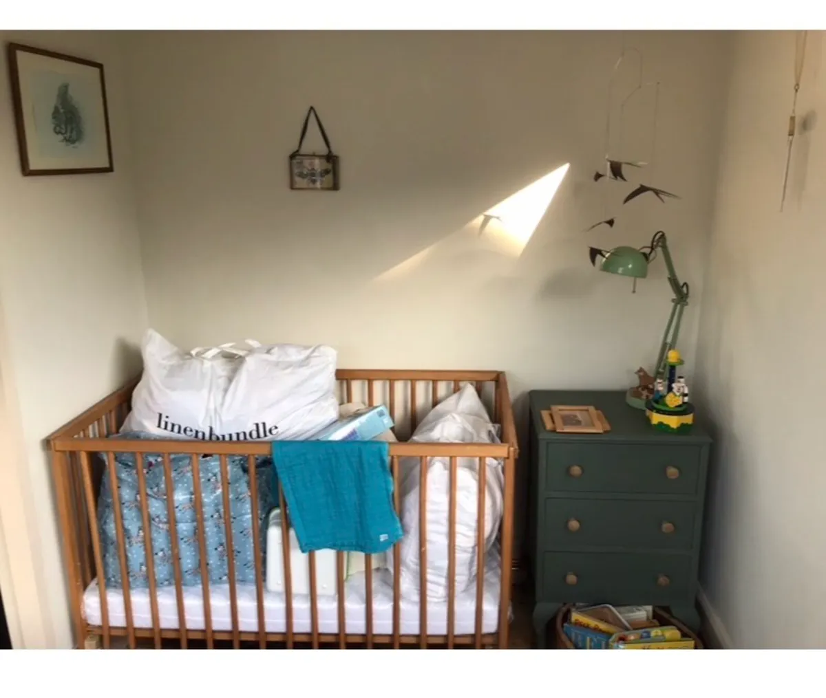 Wooden Scandi Cot & Mattress & Protector - Image 1