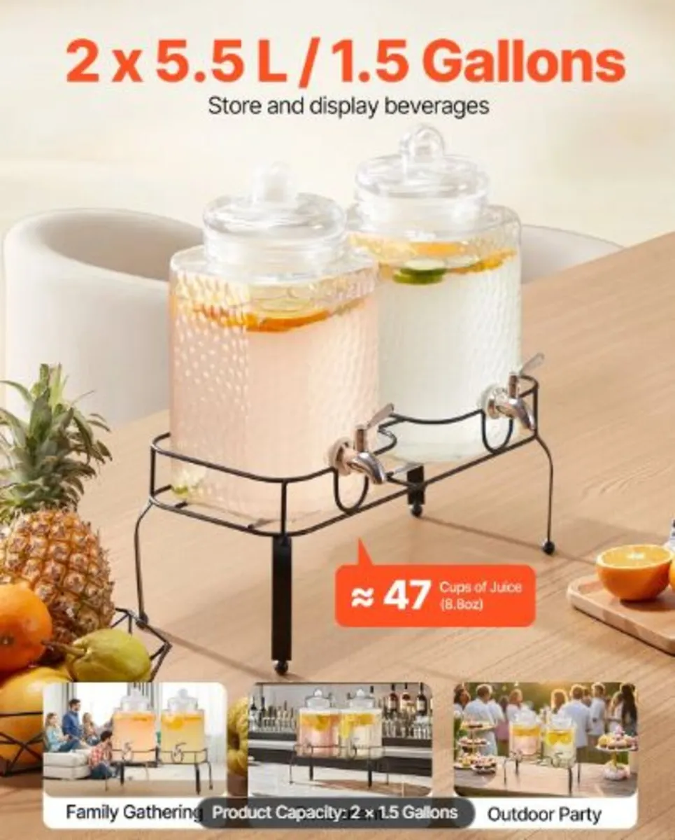 Beverage Dispenser, 2 Pack 5.5L Drink Dispensers - Image 2