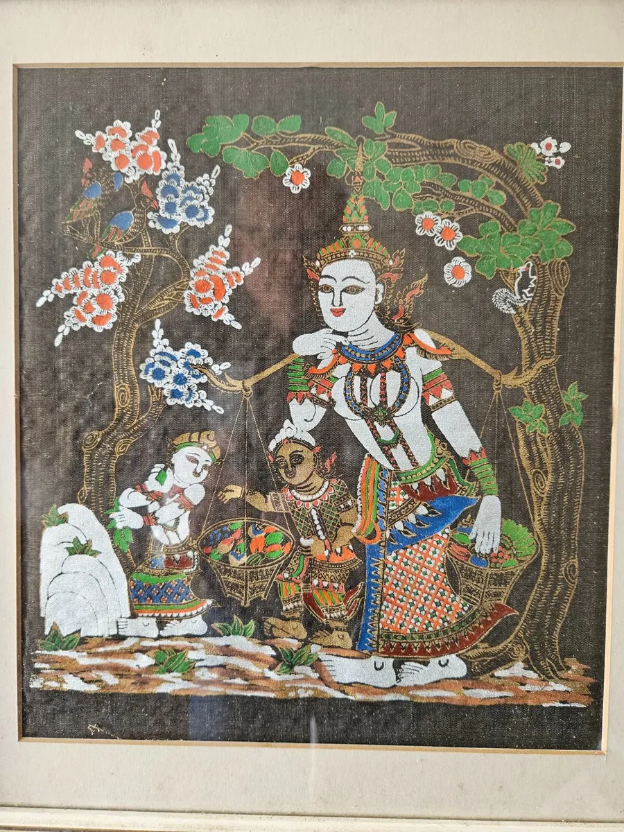 Vintage Thai Painting on Silk - Image 4