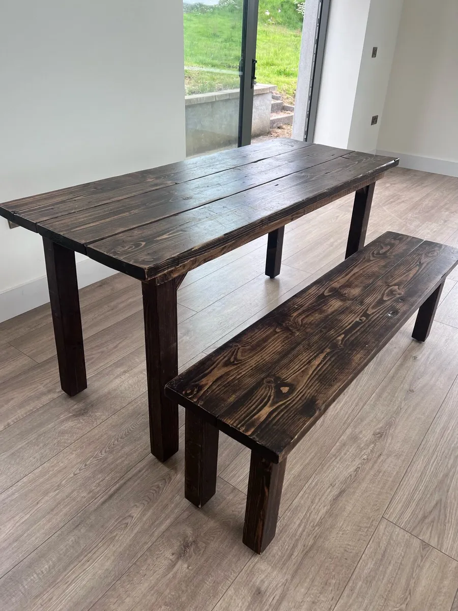 Wooden Table & Bench - Image 1