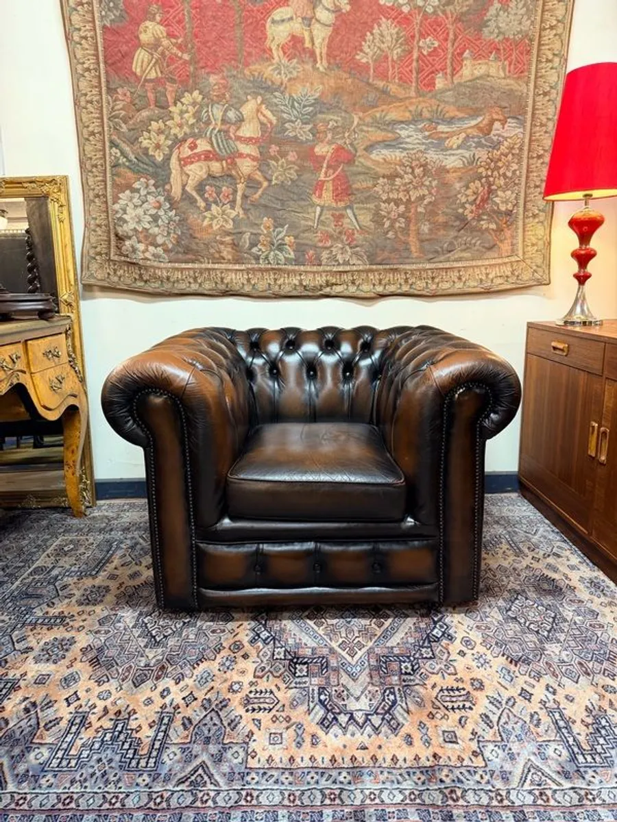 Vintage Chesterfield Club Chair in Rich Faded Brown Leather - Image 1