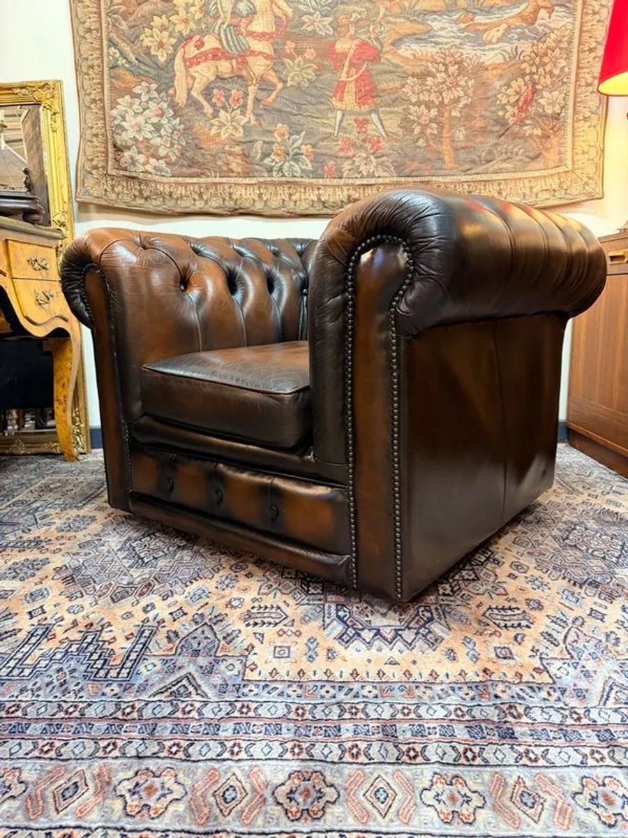 Vintage Chesterfield Club Chair in Rich Faded Brown Leather - Image 2