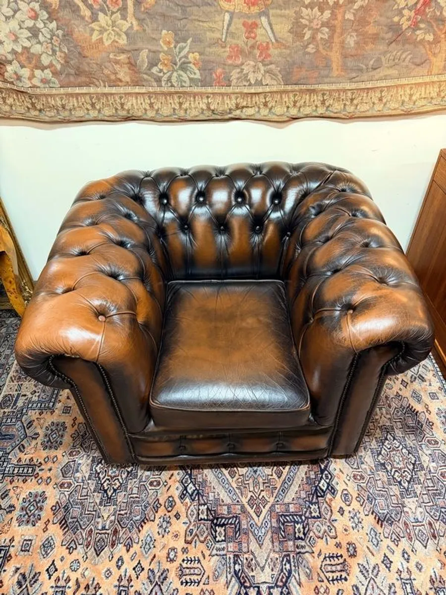Vintage Chesterfield Club Chair in Rich Faded Brown Leather - Image 3