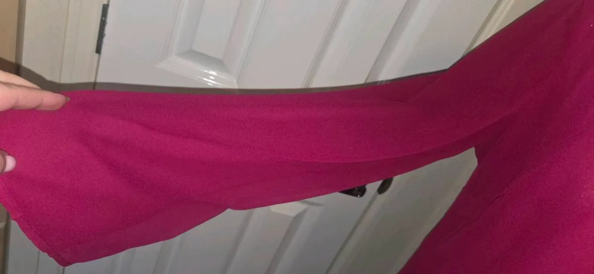 One Fuchsia Pink Beaded Chiffon Blouse Sheer Sleev - Image 3