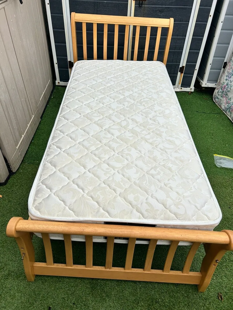Matching Pair Identical Wooden Sleigh Single Beds - Image 1