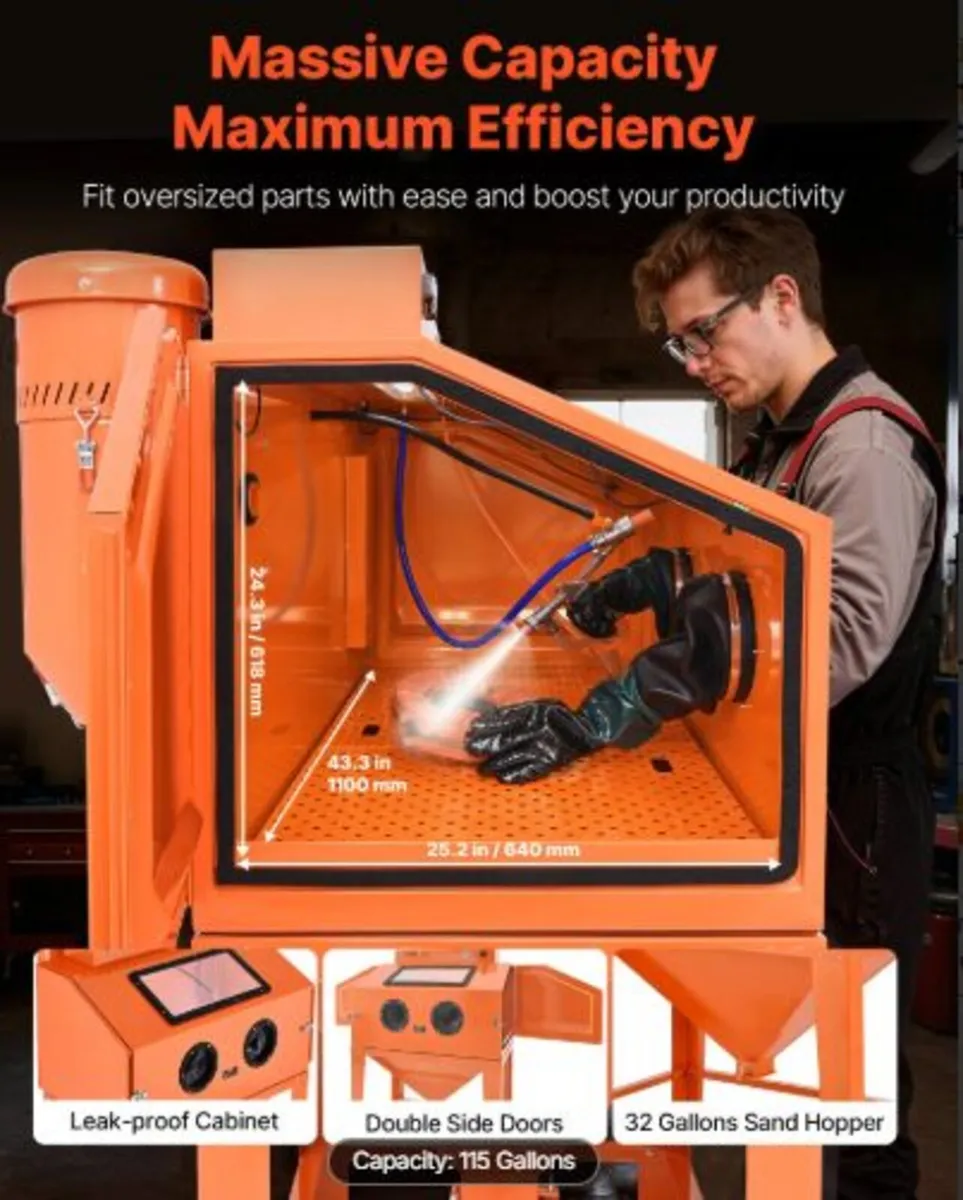 435L Sandblasting Cabinet, Heavy Duty Steel Sand - Image 3