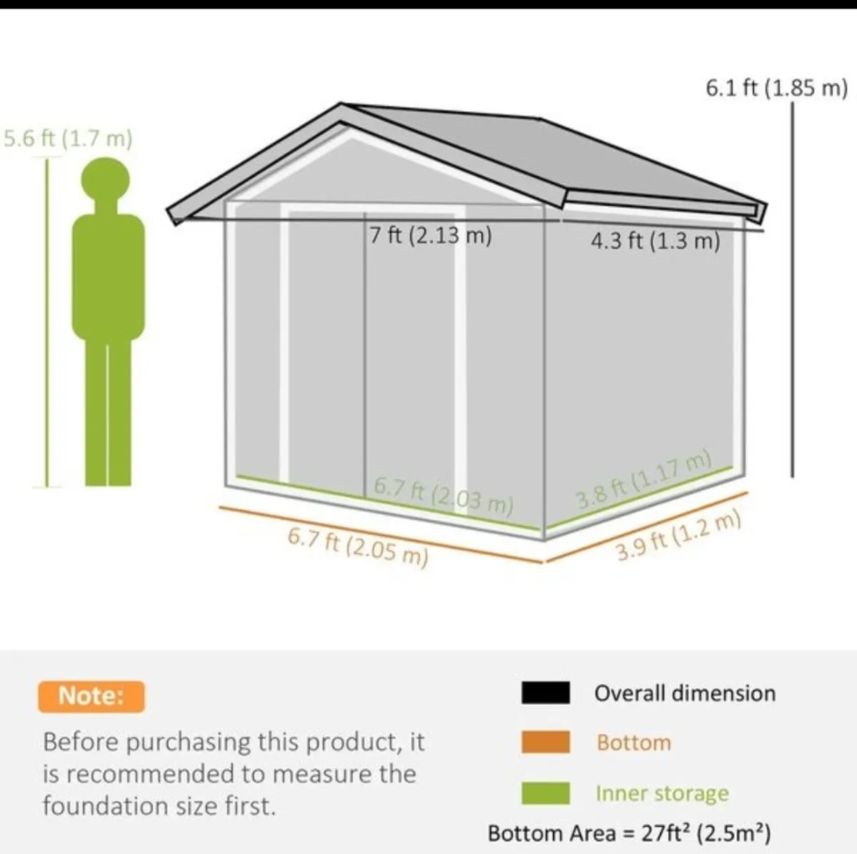 Outsunny 7 x 4ft Galvanised Shed - Image 2