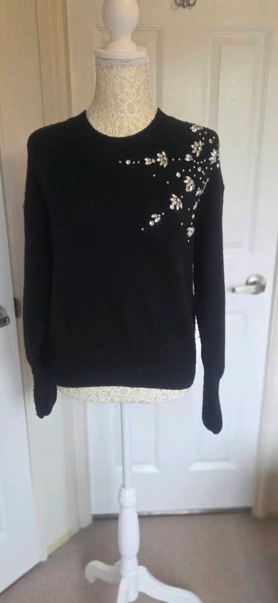 Primark Black Embellished Knit Jumper Crystal Deta - Image 1