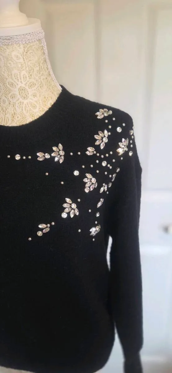 Primark Black Embellished Knit Jumper Crystal Deta - Image 2