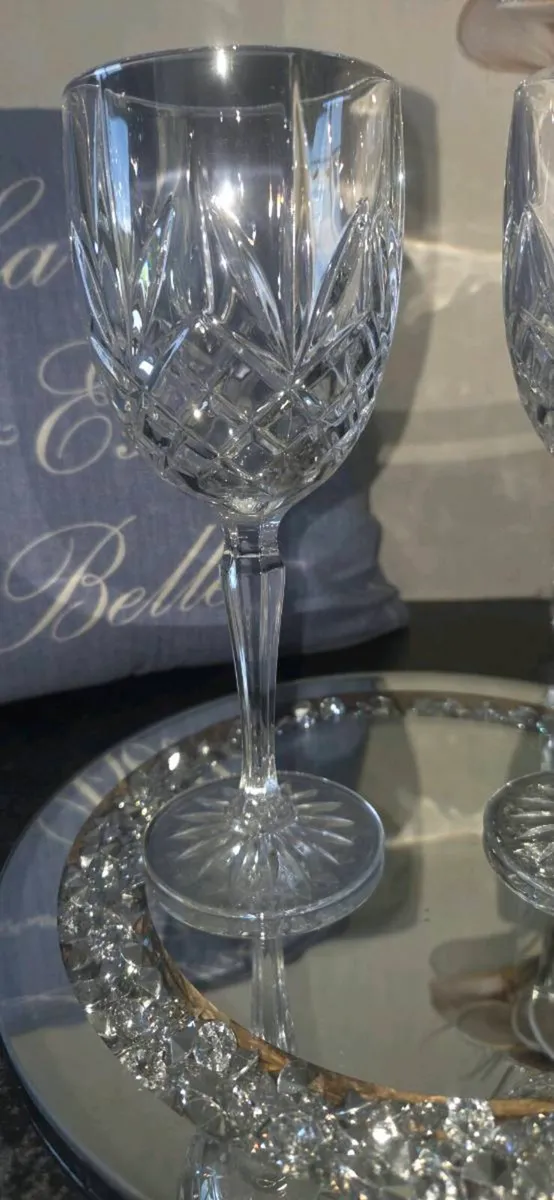 Vintage Cut Crystal Wine Glasses Pair Elegant Stem - Image 2